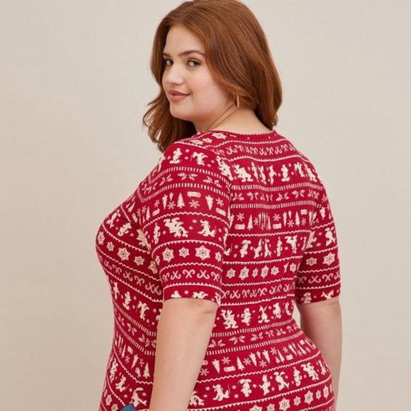 Torrid Disney Tunic - Super Soft Disney Mickey & Friends Holiday Fair Isle Red - Picture 3 of 8